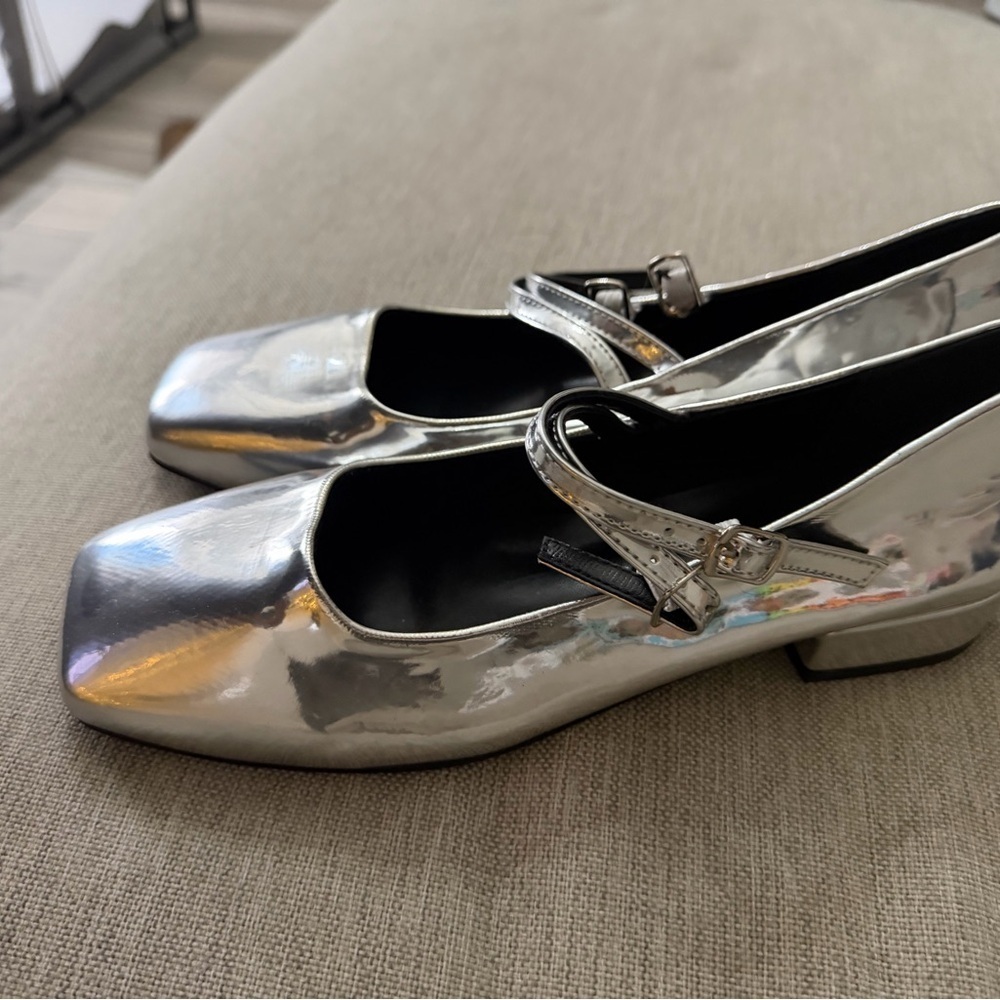 Silver Women's Shoes ballet strappy low heel - Picture 3 of 5